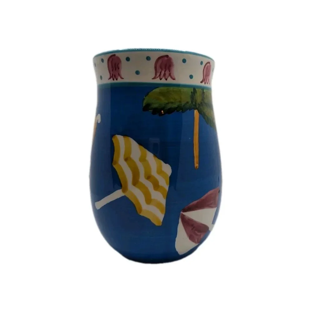Saparna Ceramics Blue Seaside Ocean Beach Style Colorful Vase Coastal Cottage